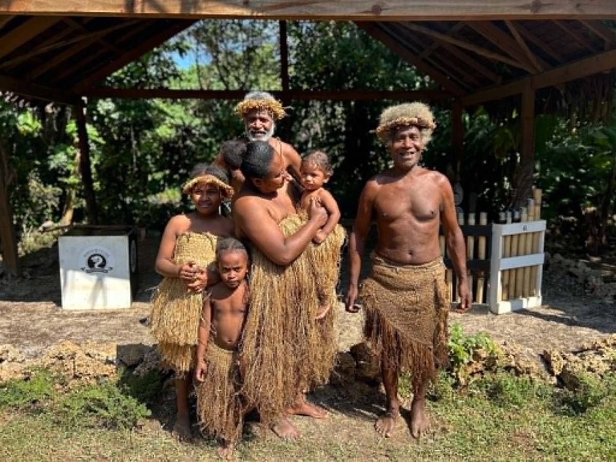 Visitors and cultural hosts at Pepeyo Cultural Village, Vanuatu